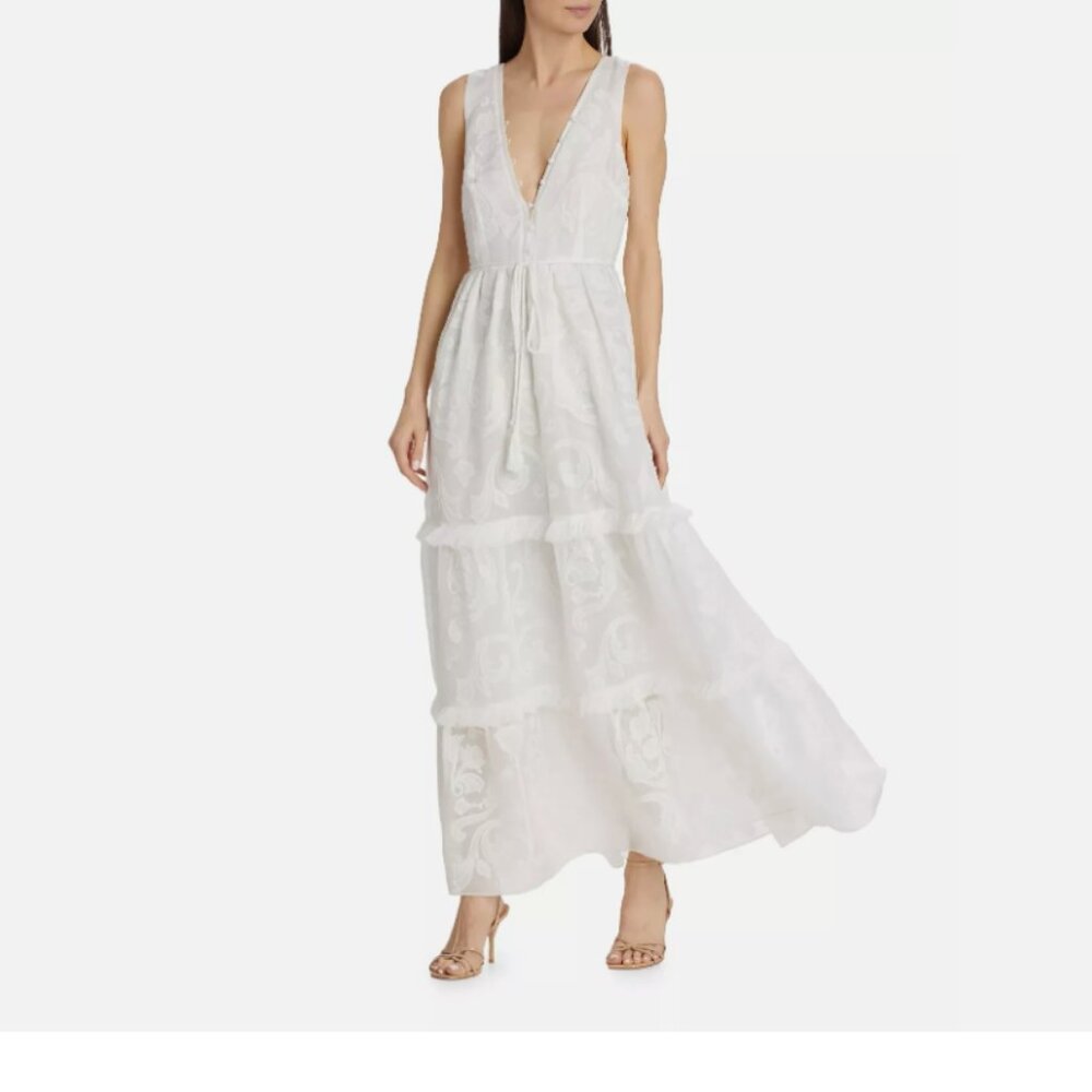 Marchesa Rosa Calla Embroidered Tiered Maxi Dress